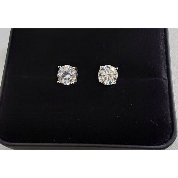 CERTIFIED Genuine Moissanite Diamond 2 Ct Round Stud Earrings-18K/925SS - Picture 2 of 10
